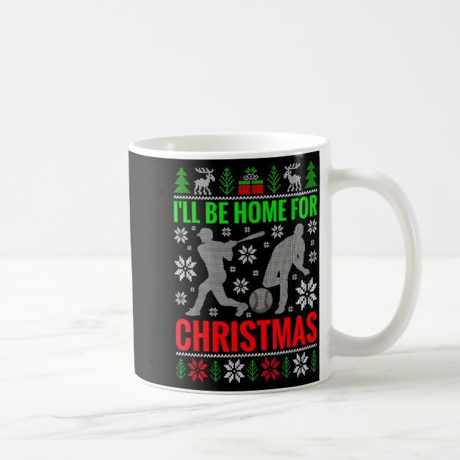 I'll Be Home For Christmas Baseball Funny Xmas  Kaffemugg (Höger)