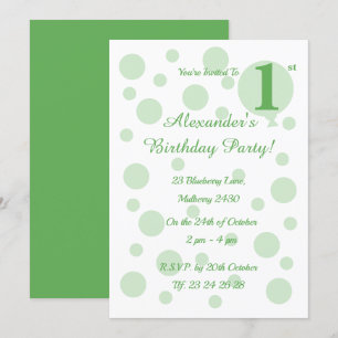 Illamående Grönt Spots and Dots Boys 1st Birthday Inbjudningar