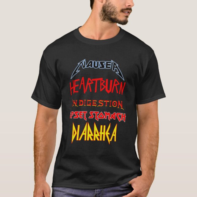 Illamående Heburn Indigestion Uppsättning Stomach  T Shirt (Framsida)
