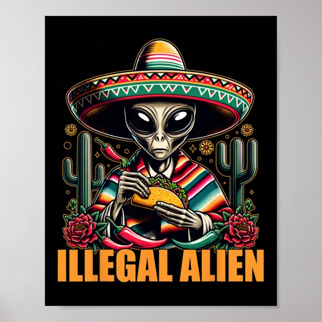Illegal Alien Funny Cinco De Mayo Western Ufo Funn Poster (Framsidan)