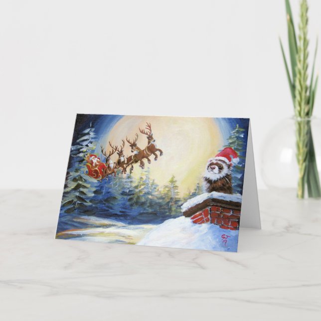Iller och tomte med släde helgkort (Framsida)