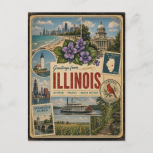 Illinois Äkta Vintage-Style Vykort