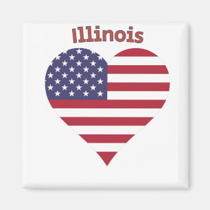 Illinois American Flagga Heart Magnet