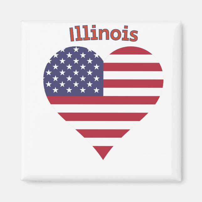 Illinois American Flagga Heart Magnet (Framsidan)