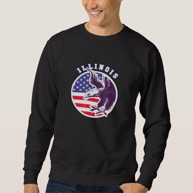 Illinois American Patriot Veteran Eagle Pride Stat Lång Ärmad Tröja (Framsida)