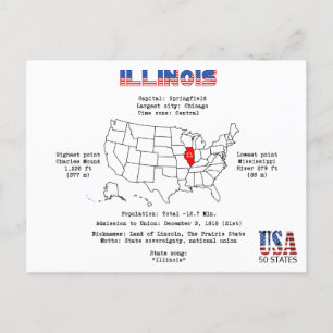 Illinois American State på karta och användbar inf Helg Vykort