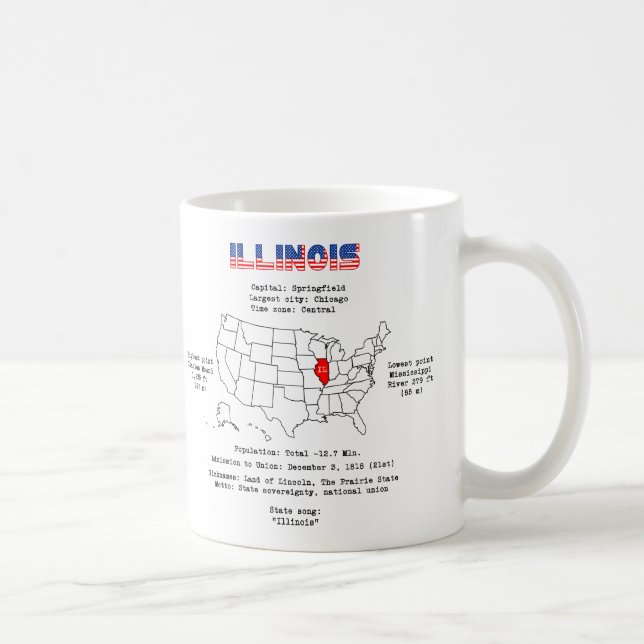 Illinois American State på karta och användbar inf Kaffemugg (Höger)
