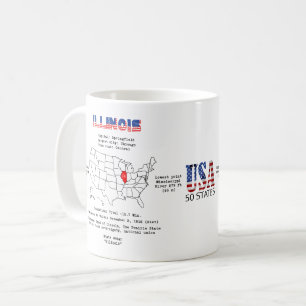 Illinois American State på karta och användbar inf Kaffemugg