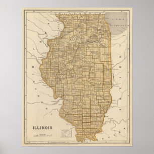 Illinois Atlas Karta Poster