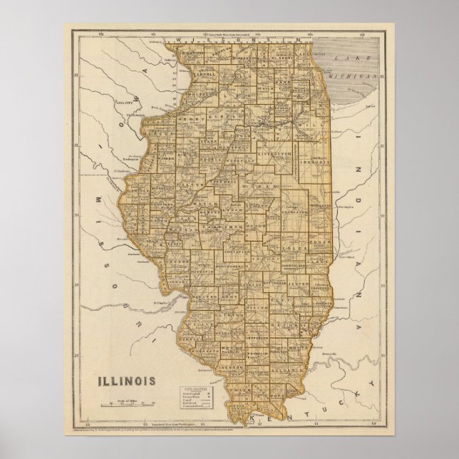 Illinois Atlas Karta Poster (Framsidan)