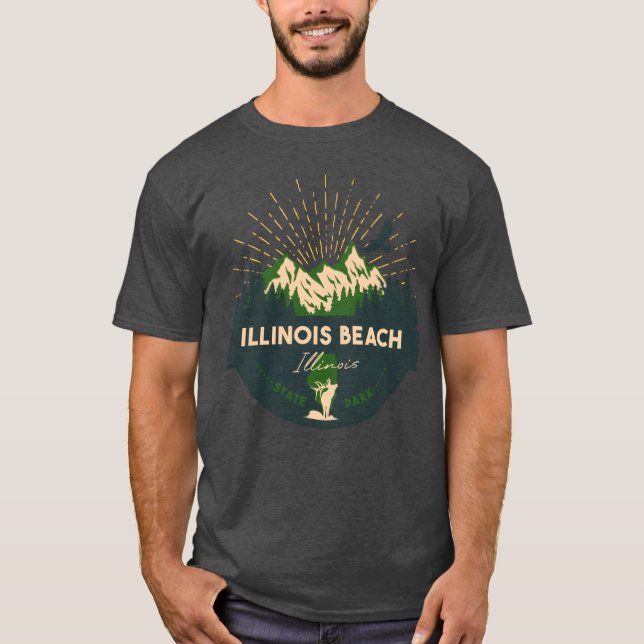 Illinois Beach IL State Park Green Retro Camping g T Shirt (Framsida)
