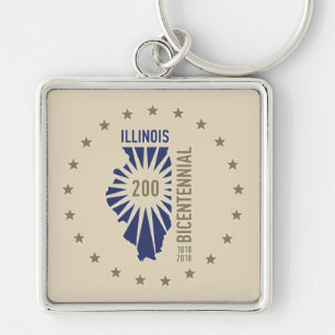 Illinois Bicentennial 1818-2018 Fyrkantig Silverfärgad Nyckelring