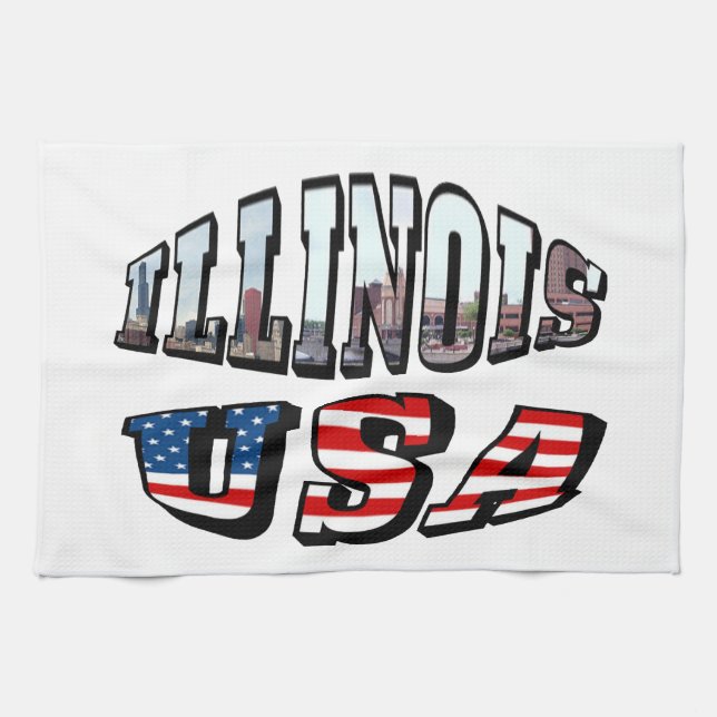 Illinois Bild och USA flagga Kökshandduk (Horisontell)