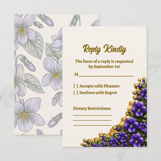 Illinois Blå Violett Blommig RSVP-kort OSA Kort (Fram/baksida)