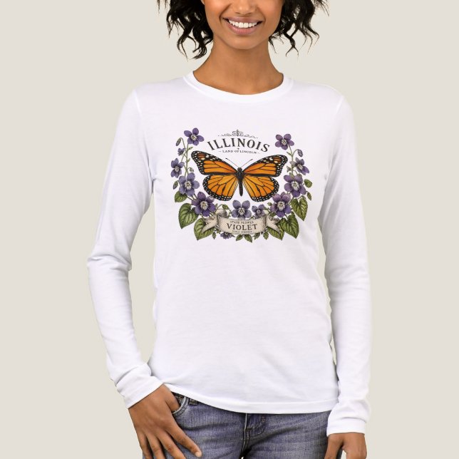 Illinois Blommar Och Fjärilsstolthet T Shirt (Framsida)