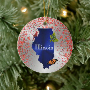 Illinois Blue Cardinal Monarch Oak Löv Julgransprydnad Keramik