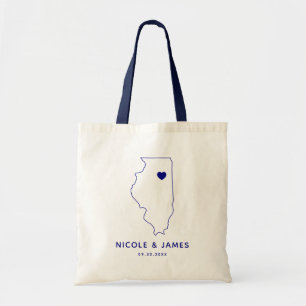 Illinois Bröllop Welcome Bag Tote, marinen Karta Tygkasse