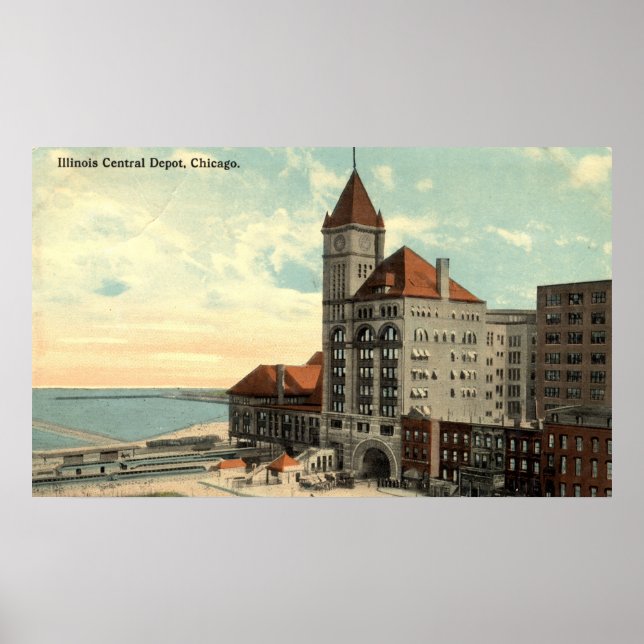 Illinois Central Depot Chicago Repro Vintage 1913 Poster (Framsidan)