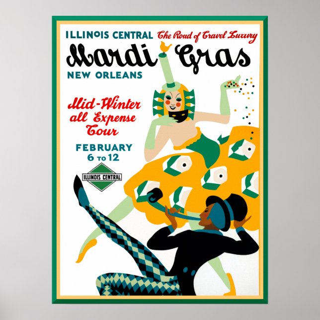Illinois Central Railroad Mardi Gras-affisch Poster (Framsidan)