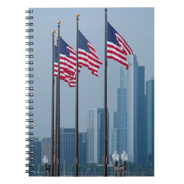 Illinois, Chicago. Navy Pier, amerikanska flaggor  Anteckningsbok (Framsidan)
