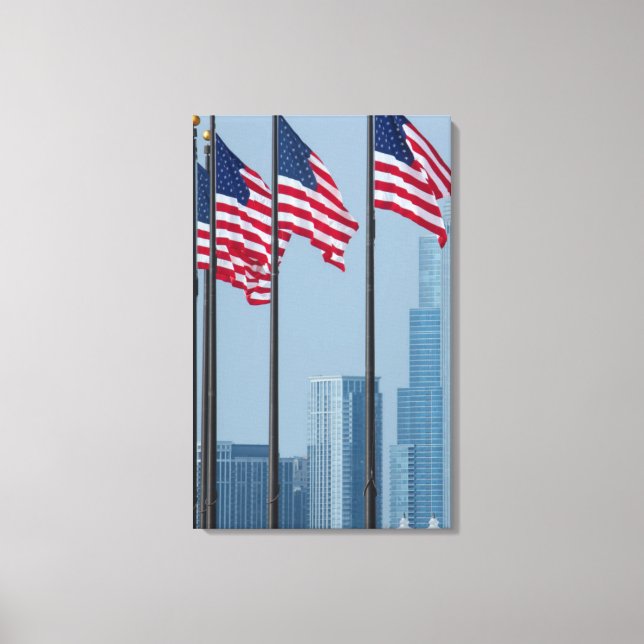Illinois, Chicago. Navy Pier, amerikanska flaggor  Canvastryck (Framsida)