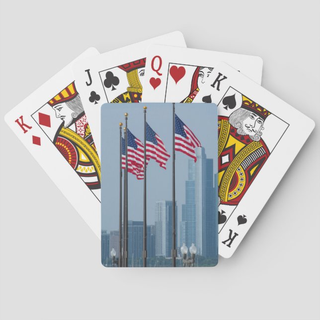 Illinois, Chicago. Navy Pier, amerikanska flaggor  Casinokort (Baksidan)