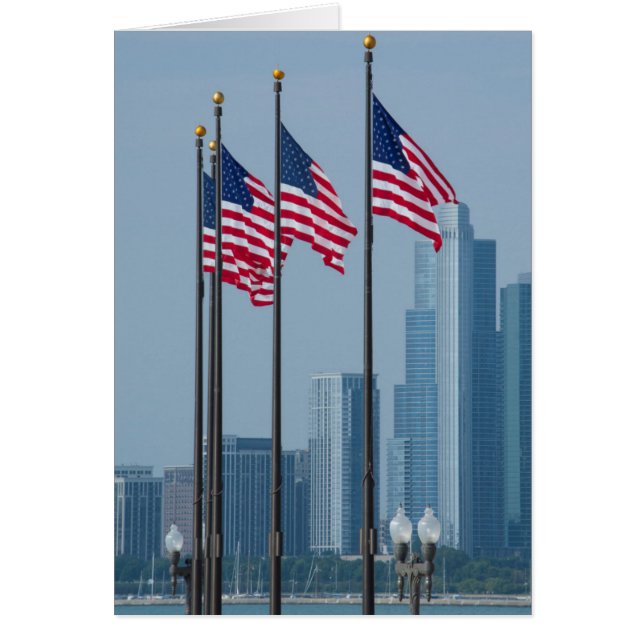 Illinois, Chicago. Navy Pier, amerikanska flaggor  Hälsningskort (Framsidan)