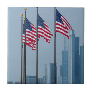 Illinois, Chicago. Navy Pier, amerikanska flaggor Kakelplatta