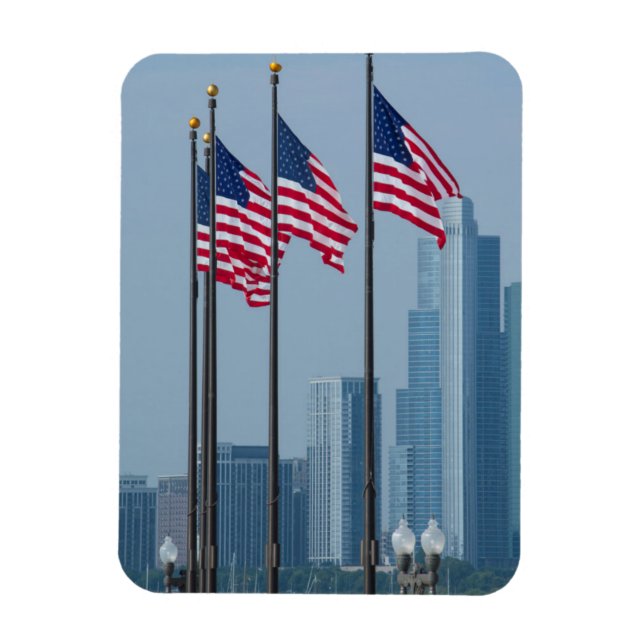 Illinois, Chicago. Navy Pier, amerikanska flaggor  Magnet (Vertikal)