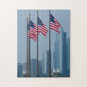 Illinois, Chicago. Navy Pier, amerikanska flaggor Pussel