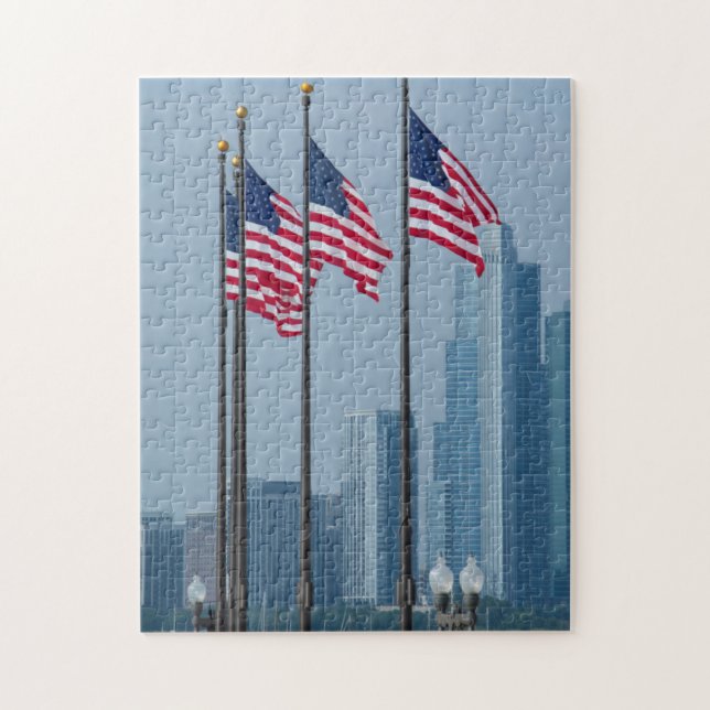 Illinois, Chicago. Navy Pier, amerikanska flaggor  Pussel (Vertikal)