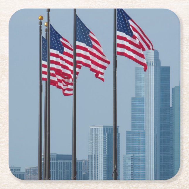 Illinois, Chicago. Navy Pier, amerikanska flaggor  Underlägg Papper Kvadrat (Framsidan)