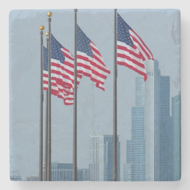 Illinois, Chicago. Navy Pier, amerikanska flaggor  Underlägg Sten (Framsidan)