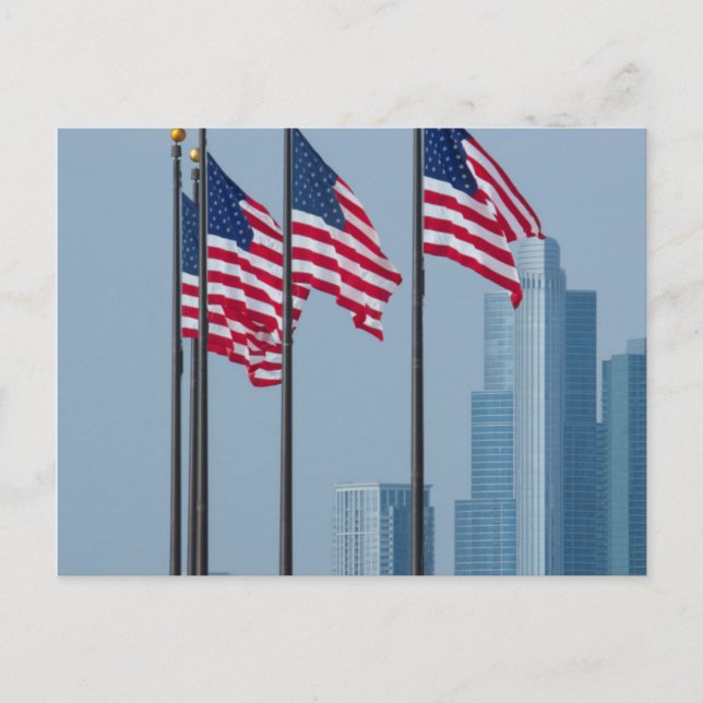 Illinois, Chicago. Navy Pier, amerikanska flaggor  Vykort (Framsida)