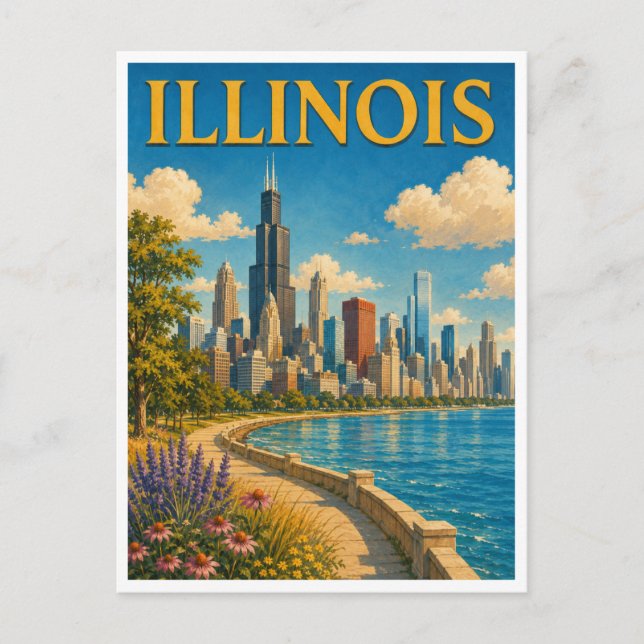Illinois Chicago Skyline GeoSaga Vykort (Framsida)