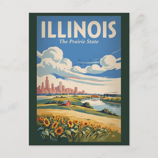 Illinois Chicago Stadssiluett Illustration Resa Ko Vykort (Framsida)