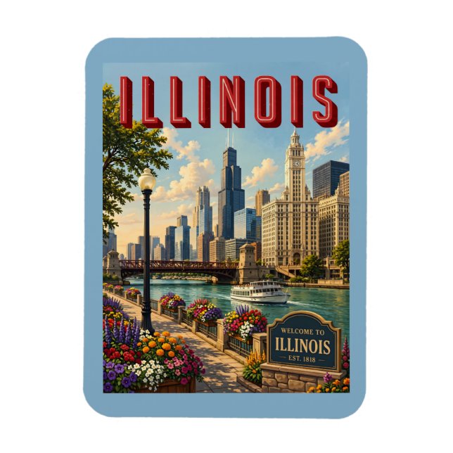 Illinois Chicagofloden Magnet (Vertikal)