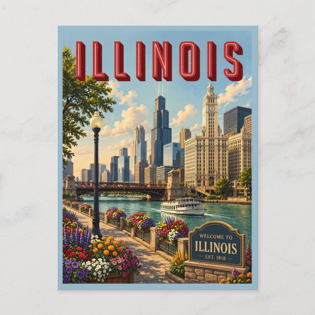 Illinois Chicagofloden Vykort (Framsida)