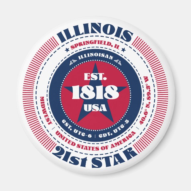 Illinois Circle Typography Souvenir Magnet (Framsidan)