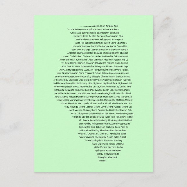 Illinois City namn på delstatsformen karta Vykort (Framsida)