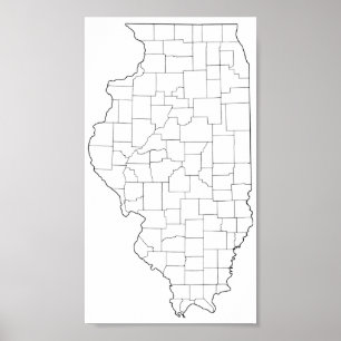 Illinois Countys Blank Disline Karta Poster