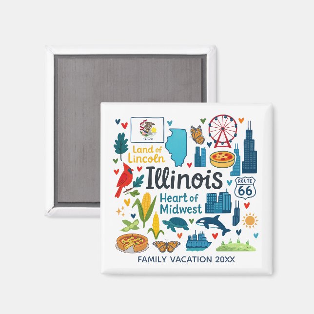 Illinois Family Trip Keepsake Custom Magnet (Front/Back)