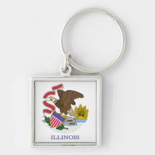Illinois Flagga Fyrkantig Silverfärgad Nyckelring