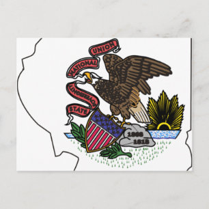 Illinois Flagga Karta Vykort