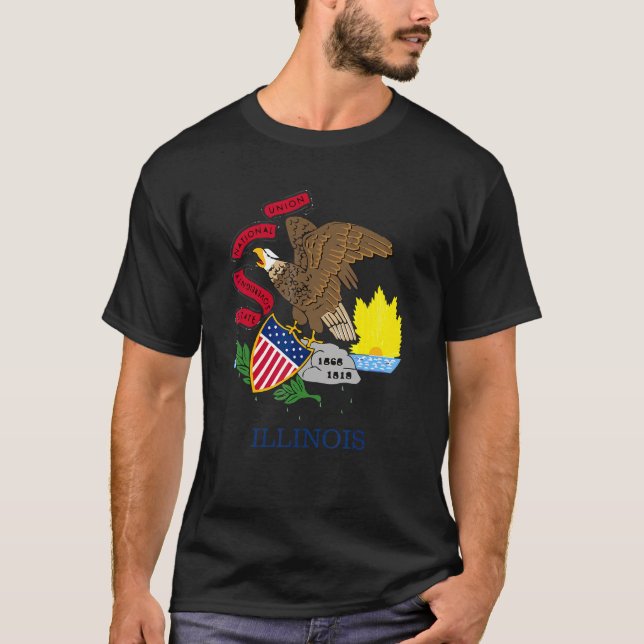 Illinois Flagga, Vintage Stil T Shirt (Framsida)