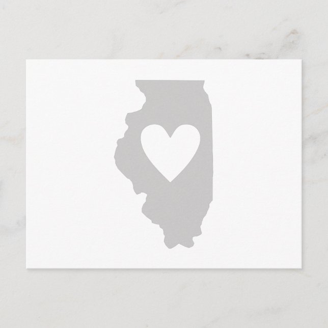 Illinois Grått Karta Shaped Heart Illinoisan Kärle Vykort (Framsida)