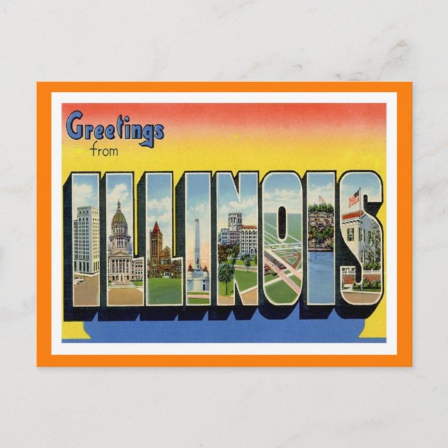 Illinois Hälsning från USA Stater Vykort (Framsida)