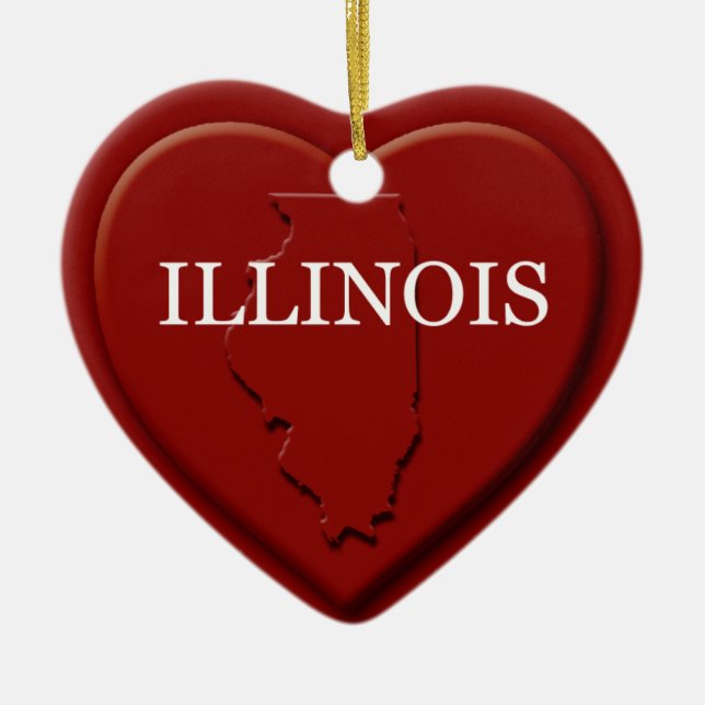 Illinois Heart Karta jul Ornamet Julgransprydnad Keramik (Framsidan)