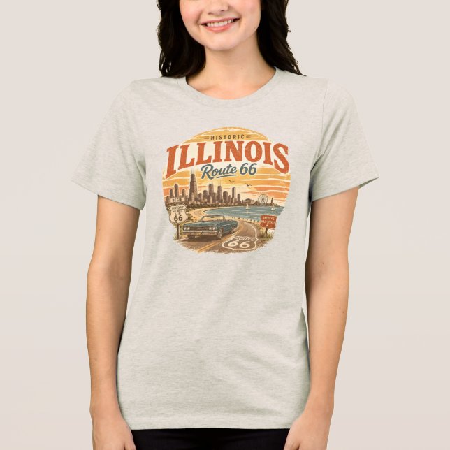 Illinois historiska väg 66 vintage t shirt (Framsida)