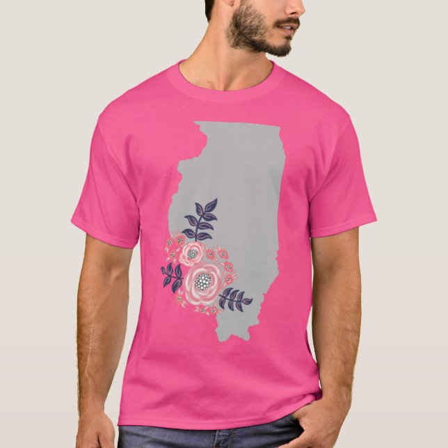Illinois Home State Floral Bouquet T Shirt (Framsida)